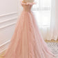 Robe de bal longue en tulle rose, robe de remise de diplôme en coupe A nv1457