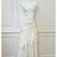 White simple fashion long spaghetti strap satin prom dress nv5423