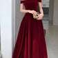 Elegantes burgunderfarbenes A-Linien-Partykleid aus Samt mit Schleife und bodenlangem Rock, tiefrotes Abendkleid, Ballkleid nv1792