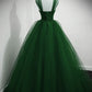 Robe de soirée longue en tulle vert avec perles et décolleté en cœur, coupe trapèze, robe de bal, nv2145