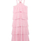 Robe de soirée longue en mousseline de soie rose à volants, jolie et mignonne, longueur au sol, pour bal de promo, pour 22e anniversaire, nv3904