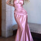 Robe de soirée élégante, col en V, bretelles spaghetti, longue, style sirène, slim, satin, empire, plissée, traînante, rose et violet, nv3933