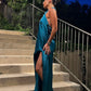 Robe de soirée en satin bleu, simple, élégante, longue, fendue, sexy, robe de bal, robe de soirée, robe de soirée, robe d'invité de mariage, nv3940