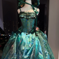 Peacock Green Spaghetti Straps Lolita Corset Ball Gown Iridescent Glitter Tulle Victorian Party Dress  NV6941