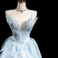 Hellblau elegante süße exquisite perlen lange tüll ballkleid abendkleid Graduation kleid erwachsene kleid nv3778