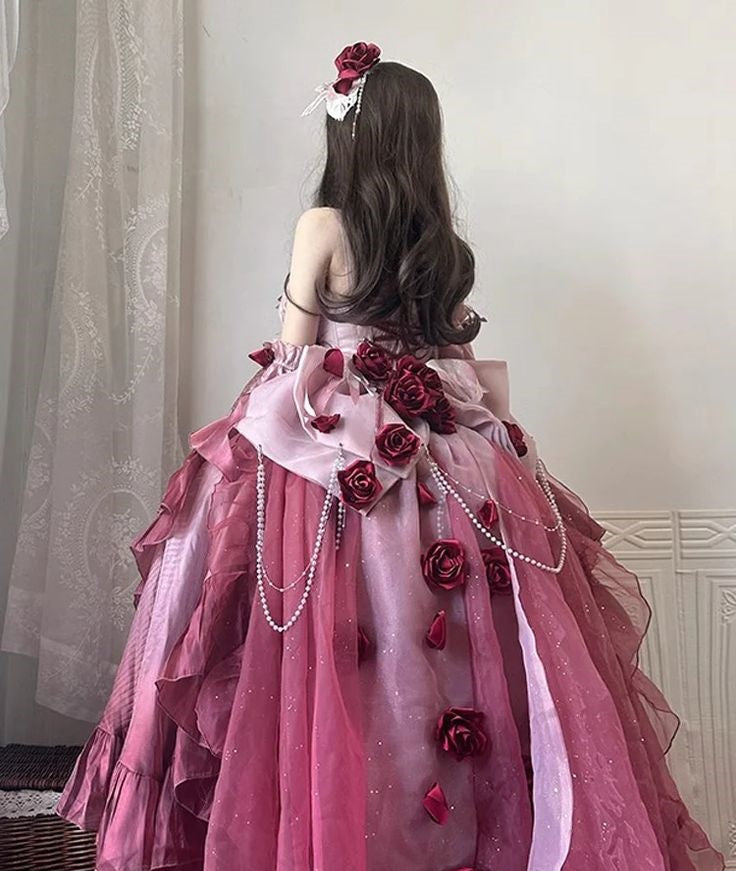 Robe de soirée rose à fleurs, courte devant et longue derrière, robe d'anniversaire nv5175