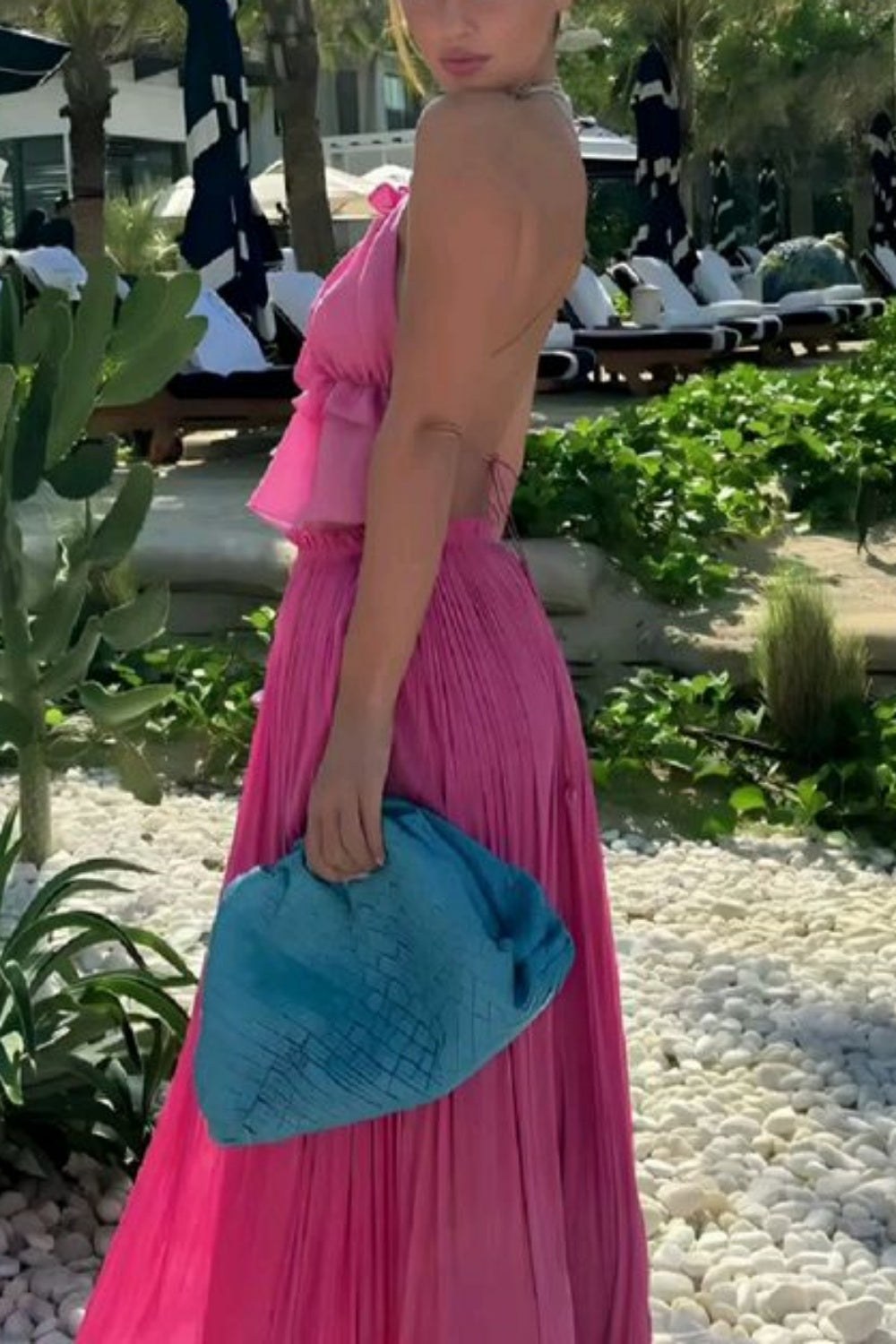 Blau/Rosa Mode Zweiteiler Elegantes Hochzeitsgast-Partykleid Urlaubskleid nv5334