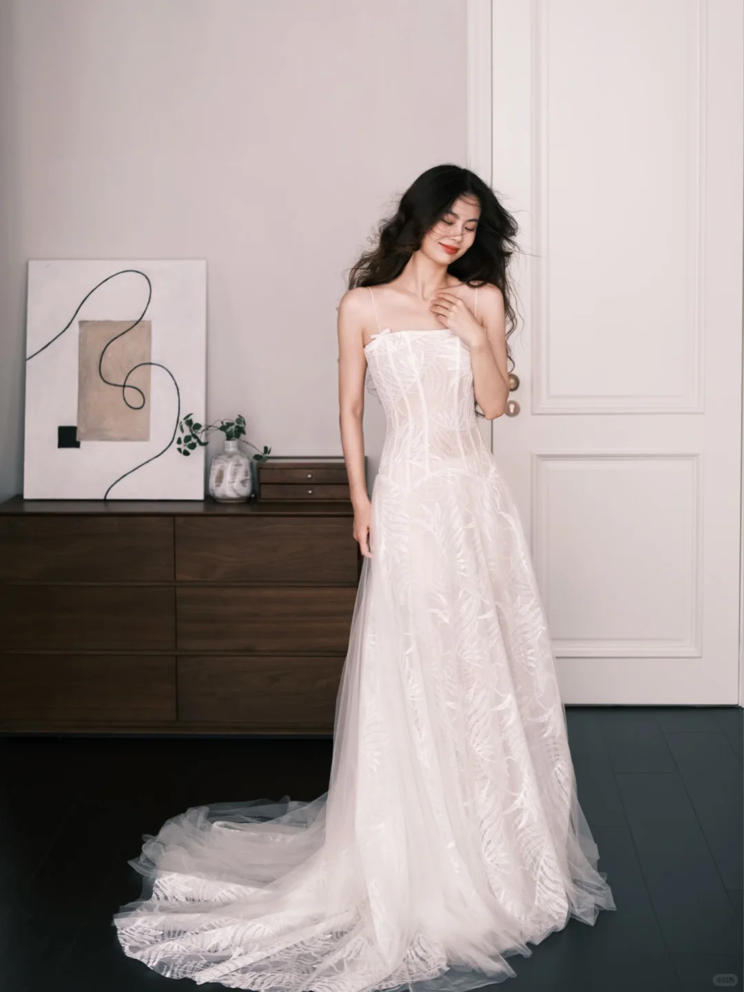 Square Neck Spaghetti Strap Embroidery A Line Wedding Dress Bridal Gown  NV7271