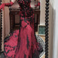 NiceVestidos – Ärmelloses, bodenlanges Gothic-Kleid mit 3D-Blumenmuster aus roter und schwarzer Spitze (NV6189)