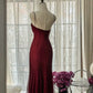 Robe de soirée sirène bordeaux élégante en mousseline de soie, longue, robe de bal, robe de demoiselle d'honneur, robe de bal, robe de fête d'anniversaire, nv3948