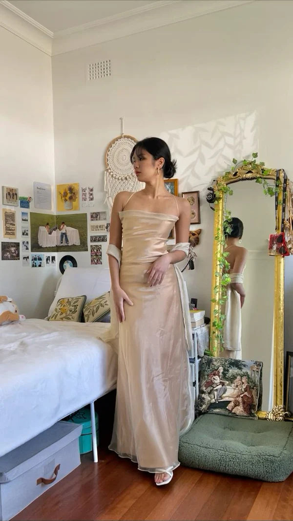 Robe de soirée longue rétro dos nu couleur champagne robe de bal robe de soirée nv1930