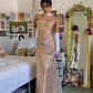 Robe de soirée longue rétro dos nu couleur champagne robe de bal robe de soirée nv1930