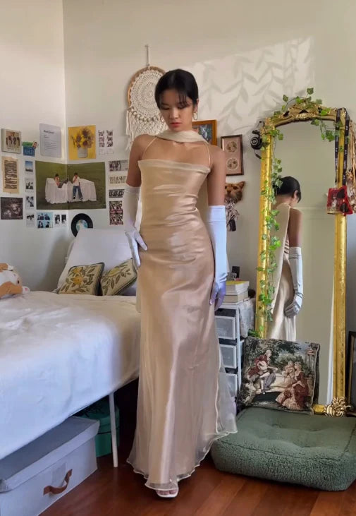 Robe de soirée longue rétro dos nu couleur champagne robe de bal robe de soirée nv1930