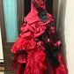 Red floral lace tulle floor-length ball gown nv5170