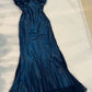 Robe de soirée longue en mousseline de soie, élégante et exquise, dos nu, avec perles, bleu, nv3665