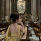 Robe de soirée élégante en satin jaune, longue et tendance, nv5390
