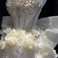 Ivory Strapless Short Corset Formal Gown 3D Floral Rhinestone Pearl Chain Homecoming Dress  NV6953