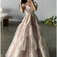 Pink Sweetheart Neck Short Sleeve Off-the-shoulder Long Tulle Evening Dress Princess Dress Formal Floor-length Satin with Pleats nv3151