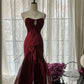 Robe de soirée sirène bordeaux élégante en mousseline de soie, longue, robe de bal, robe de demoiselle d'honneur, robe de bal, robe de fête d'anniversaire, nv3948
