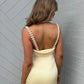 Robe de soirée longue coupe ajustée à perles jaunes nv1976