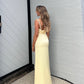 Robe de soirée longue coupe ajustée à perles jaunes nv1976