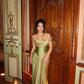 Robe de soirée longue en satin vert vintage élégante nv3529