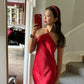 Red suspenders fashionable simple long satin elegant ball gown evening dress party dress nv3166