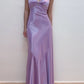 Purple Satin Vintage Slim V-neck Rhinestone Long Prom Dress Evening Dress Party Dress nv2333