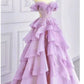 Lilac Elegant Fairy A-line Off-shoulder Long Tulle Ball Gown Evening Dress nv3520
