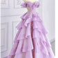 Lilac Elegant Fairy A-line Off-shoulder Long Tulle Ball Gown Evening Dress nv3520