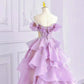 Lilac Elegant Fairy A-line Off-shoulder Long Tulle Ball Gown Evening Dress nv3520