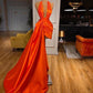 Orange V-neck fashion long and short sexy elegant trailing ball gown evening dress nv3276