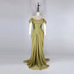 Robe de soirée longue en satin vert vintage élégante nv3529