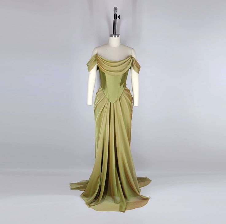 Robe de soirée longue en satin vert vintage élégante nv3529