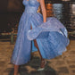 Blaues, wadenlanges Ballkleid aus Tüll, blaues Abendkleid aus Tüll nv1547