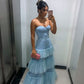 Blue Elegant Sweetheart Long Tulle Layered Ball Gown Evening dress fall bridal shower outfit for guest nv2653