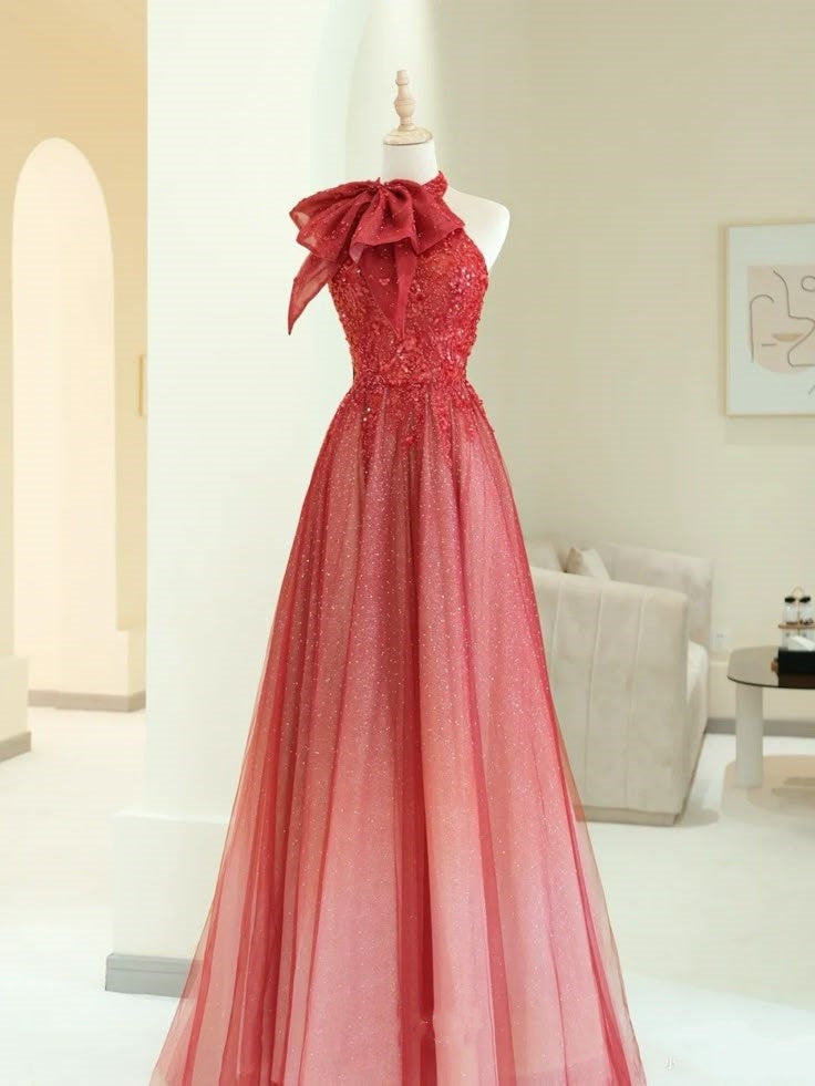 Robe de soirée trapèze élégante en tulle, longueur au sol, magnifique robe de bal, avec appliques florales et perles, coupe trapèze, nv3816