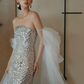 Silver Strapless Rhinestone Beaded Mermaid Evening Gown  NV7195