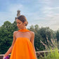 Orange Sexy A-Line Off Shoulder Chiffon Flowing Long Ball Gown Evening Dress Party Dress nv2335