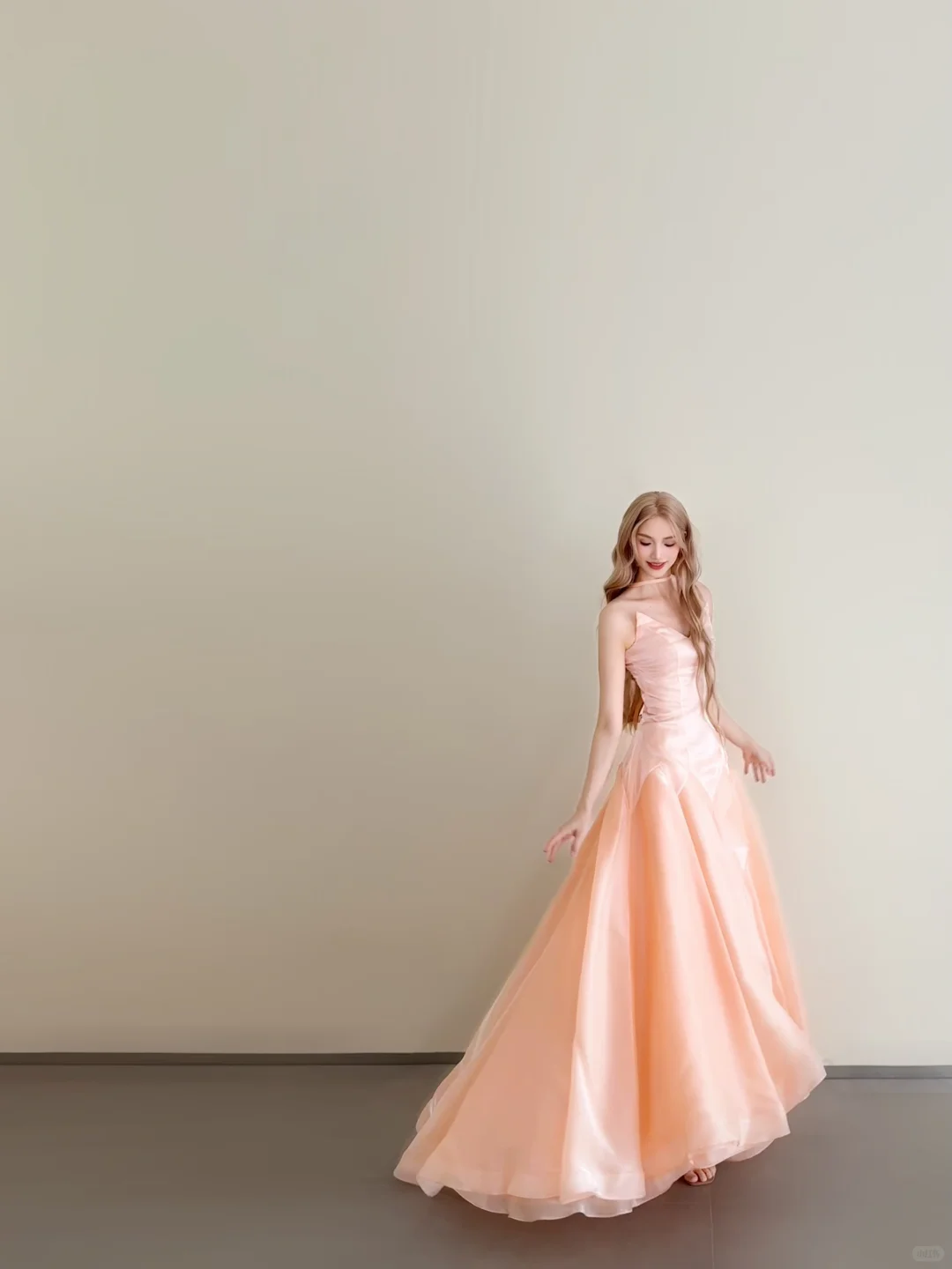 Peach Pink Spaghetti Strap Satin Ball Gown A-Line Prom Dress  NV7177