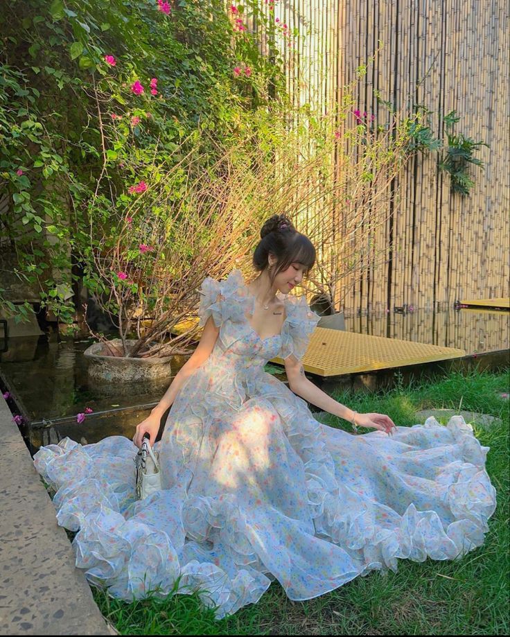 White colorful spots ruffle puff sleeve tulle long evening dress garden party dress nv2886