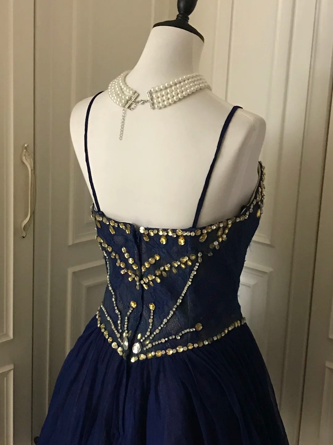 Navy Beaded Short Tulle Princess Homecoming Dress Birthday Party Dress nv4713