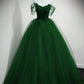 Robe de soirée longue en tulle vert avec perles et décolleté en cœur, coupe trapèze, robe de bal, nv2145