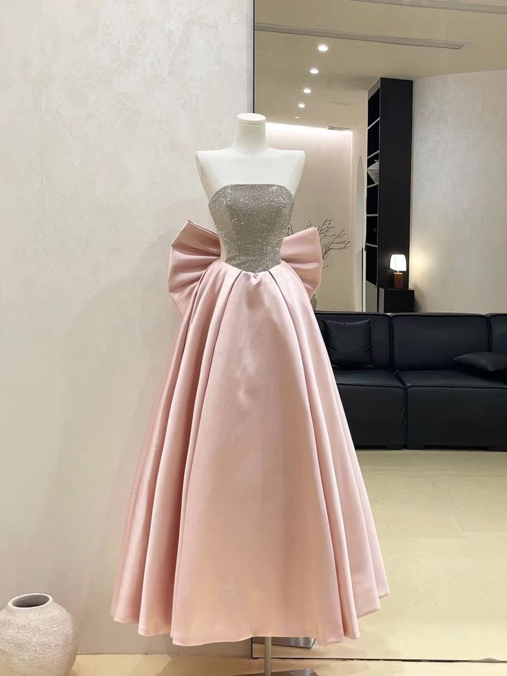 Robe de soirée longue en satin rose scintillant nv4865