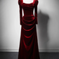 Burgunderrotes, langärmliges, langes A-Linien-Ballkleid aus Samt für Hochzeiten, Partys und Abende nv2154