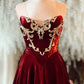 Burgunderrotes Vintage-Samt-Langballkleid, Abendkleid, Partykleid, nv4848