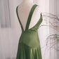 A-Linie Grün Satin V-Ausschnitt Tiefem Rücken Ballkleid Abendkleid Partykleid nv1779