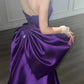 Robe de soirée longue violette élégante, col rond, coupe trapèze, longueur au sol, en satin, avec nœud papillon, robe de bal, nv3845