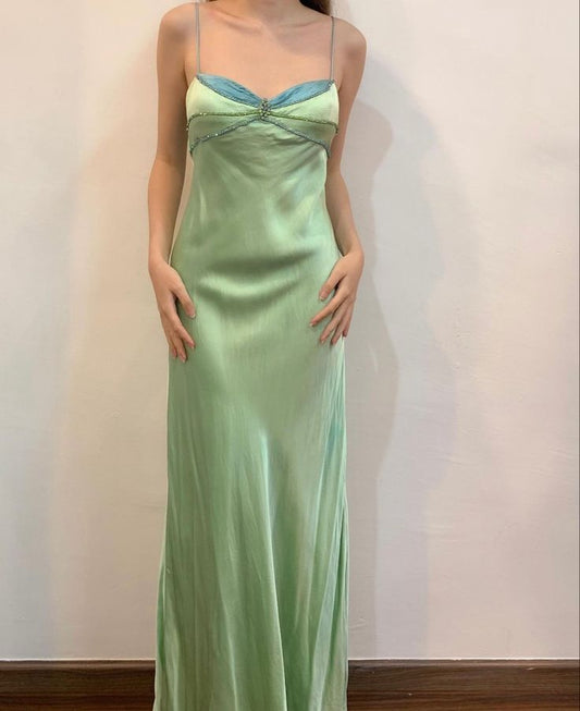 Green Vintage Gem Embellished Beaded Long Ball Gown Evening Dress nv2935