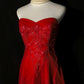 Elegantes, langes Ballkleid-Abendkleid aus rotem, perlenbesetztem Tüll, NV4782